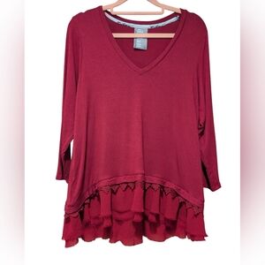 Anthropologie Dolan Left Coast Collection Burgundy Lace Bottom Layered T…